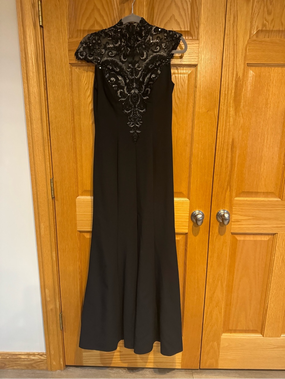 JJs House Black Embellished High-Neck Maxi Gown